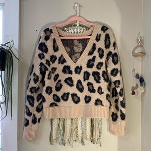 2000s Leopard Print Pink Sweater